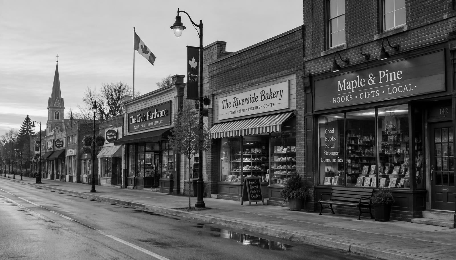 Independent shops along a Canadian main street